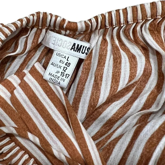 Amuse Society Brown Striped Woven Fern Midi Dress L - Picture 6 of 7